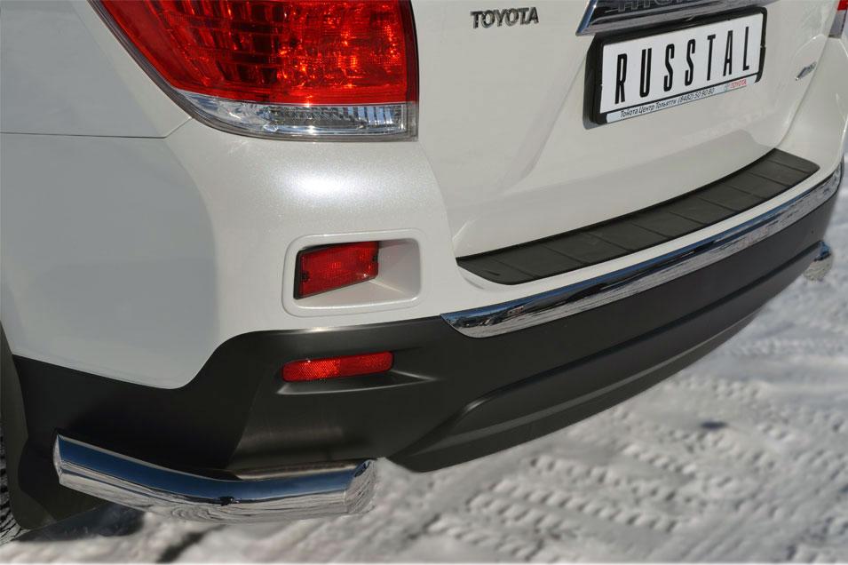 Защита заднего бампера уголки d76 для Toyota Highlander 2010, Руссталь THZ-001259