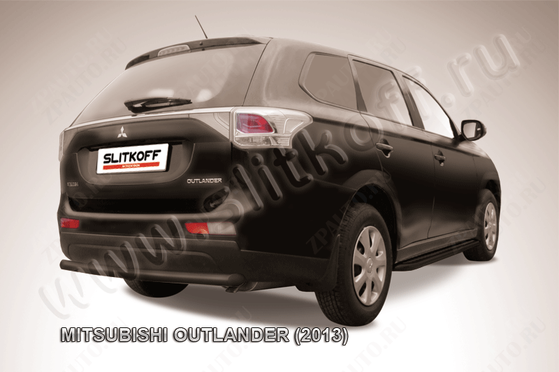 Защита заднего бампера d57 короткая черная Mitsubishi Outlander (2012-2015) , Slitkoff, арт. MOUT13-011B