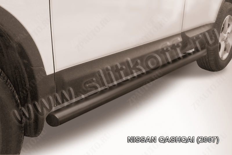Защита порогов d76 труба черная Nissan Qashqai (2006-2010) , Slitkoff, арт. NIQ010B