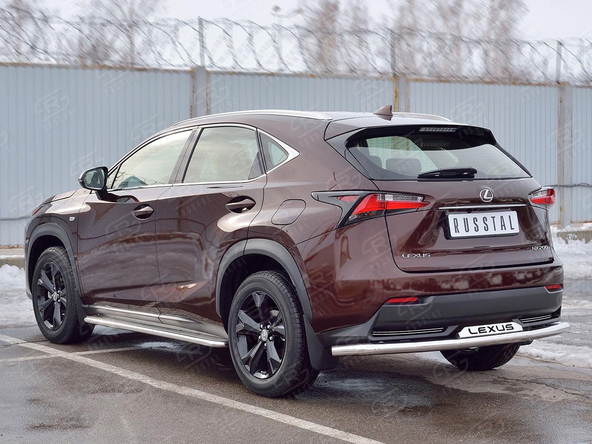 Защита заднего бампера d63 с надписью Lexus NX 2014, Руссталь LNXZ-002585