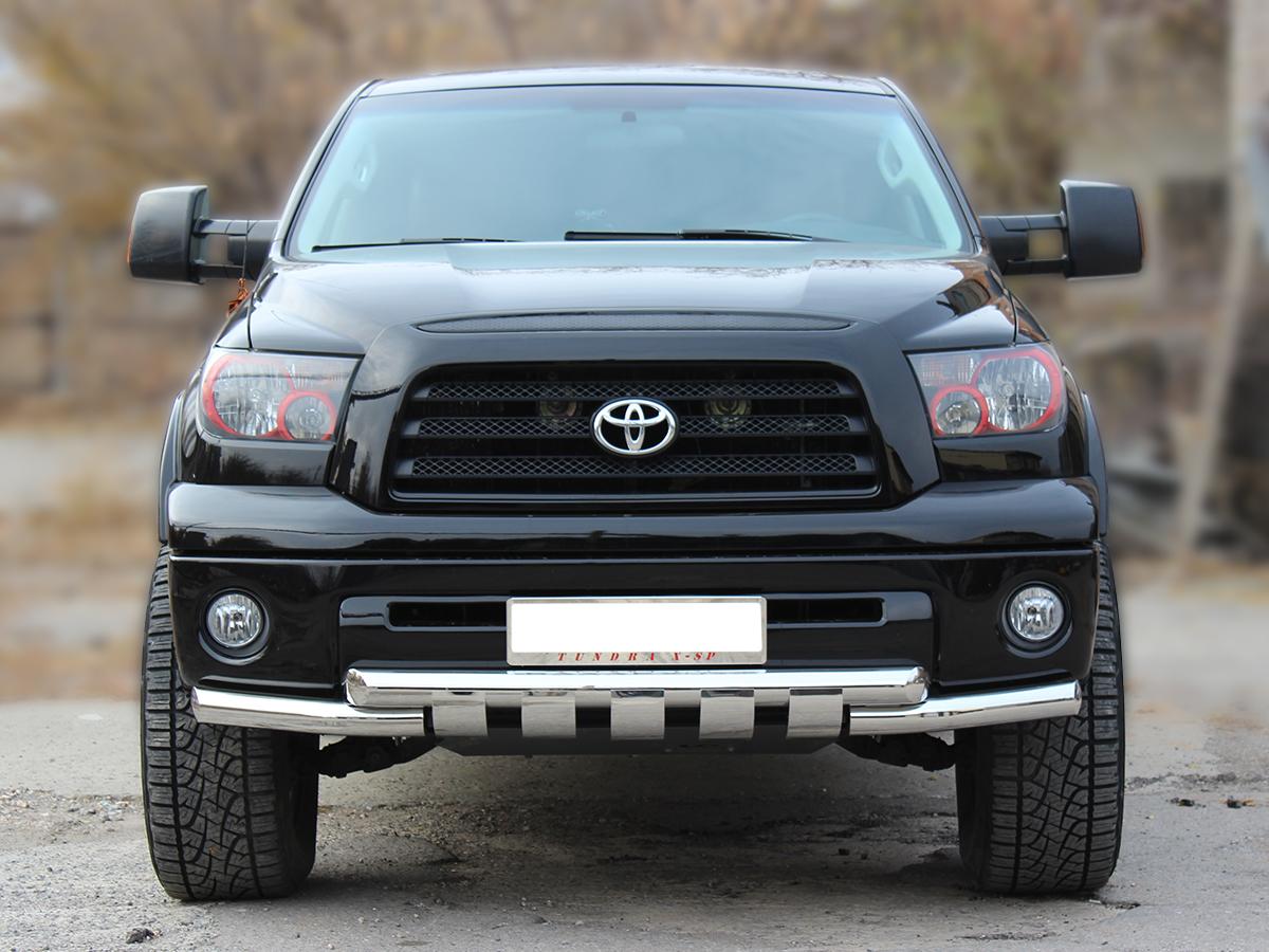 Защита переднего бампера d-76 с доп.накладками для автомобиля Toyota Tundra 2007-2013г.в., Технотек, арт. TTU_1.3