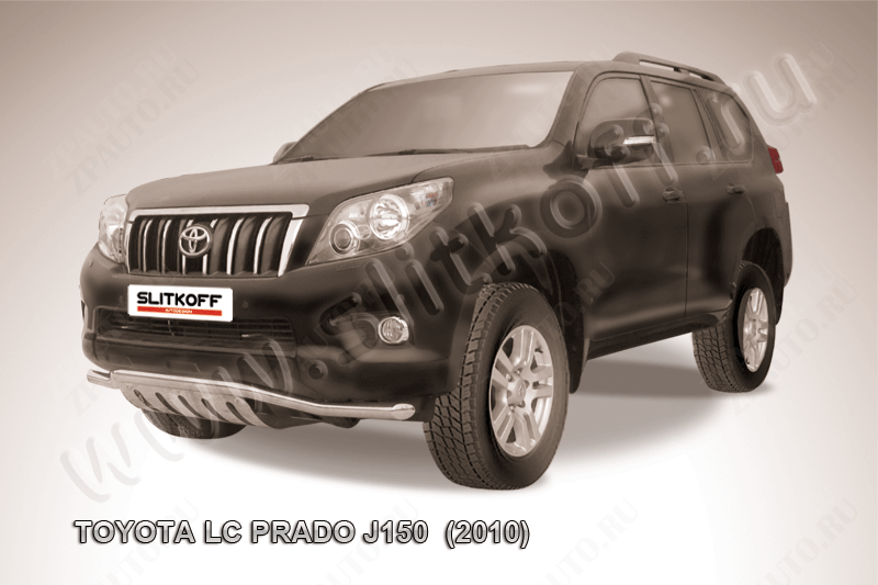 Защита переднего бампера d57 волна с листовой защитой картера Toyota Land Cruiser Prado J150 (2009-2013) Black Edition, Slitkoff, арт. TOP014BE