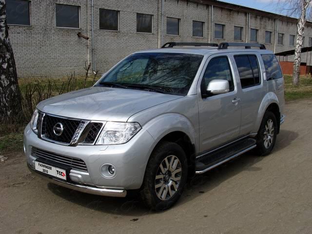 Защита передняя нижняя 75х42 мм для автомобиля Nissan Pathfinder 2010-2014, TCC Тюнинг NISPAT10-01