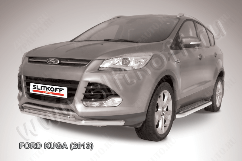 Защита переднего бампера d57+d57 двойная Ford Kuga (2012-2016) Black Edition, Slitkoff, арт. FKG13-003BE