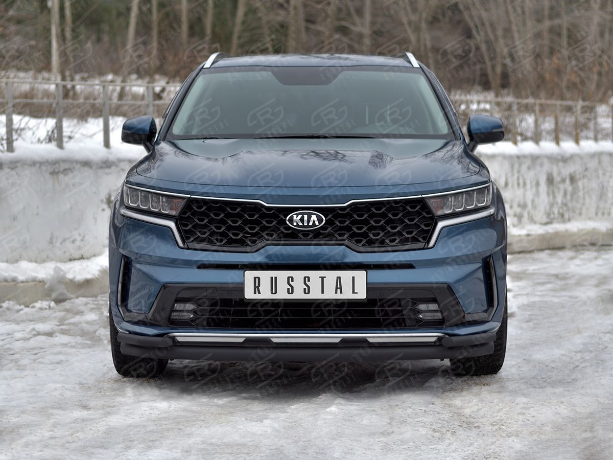 KIA SORENTO 2020- Защита переднего бампера d63 секции-d42 уголки black KSORZ-004015CH