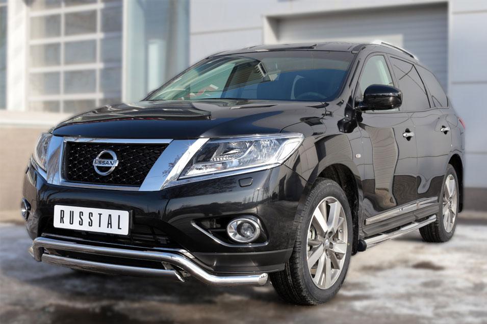 Пороги труба d76 с накладками вариант 2 для Nissan Pathfinder 2014, Руссталь NPT-0020212