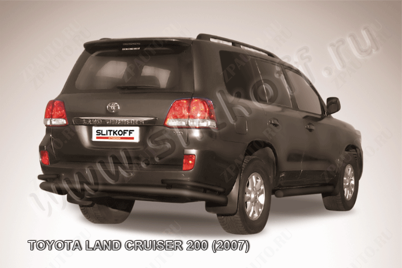 Защита заднего бампера d76+d42 двойная черная Toyota Land Cruiser 200 (2007-2012) , Slitkoff, арт. TLC2-021B