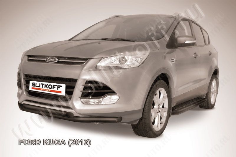 Защита переднего бампера d57+d57 двойная черная Ford Kuga (2012-2016) , Slitkoff, арт. FKG13-003B