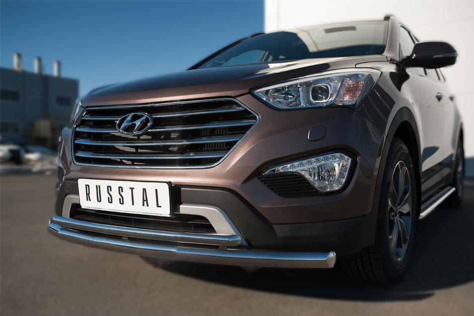 Защита переднего бампера d63/d42 для Hyundai Santa Fe Grand 2013, Руссталь HSFZ-002007