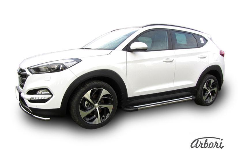 Пороги-подножки алюминиевые Arbori Luxe Black черные на Hyundai Tucson 2015, артикул AFZDAALHT4WD1503, Arbori (Россия)