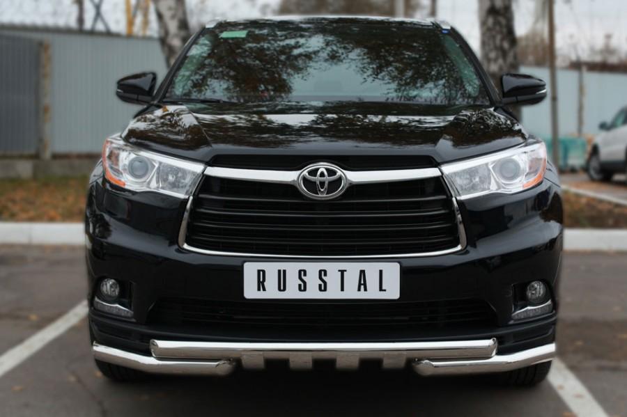 Защита переднего бампера d63/63 уголки с клыками для Toyota Highlander 2013-2016, Руссталь THRZ-001918