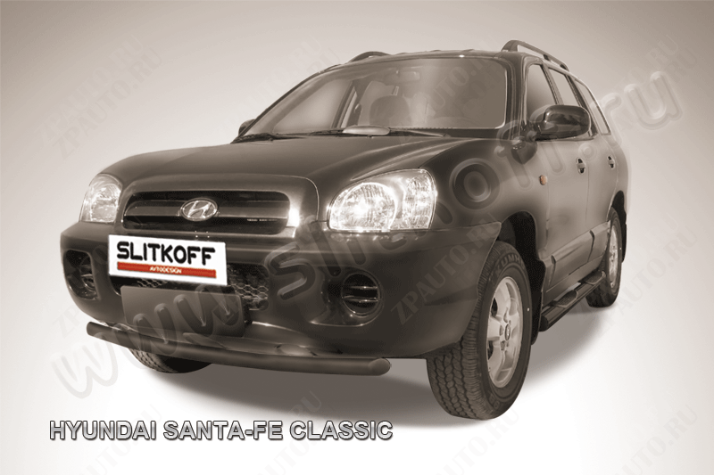 Защита переднего бампера d57 черная Hyundai Santa-Fe Classic Таганрог (2000-2012) , Slitkoff, арт. HSFT009B