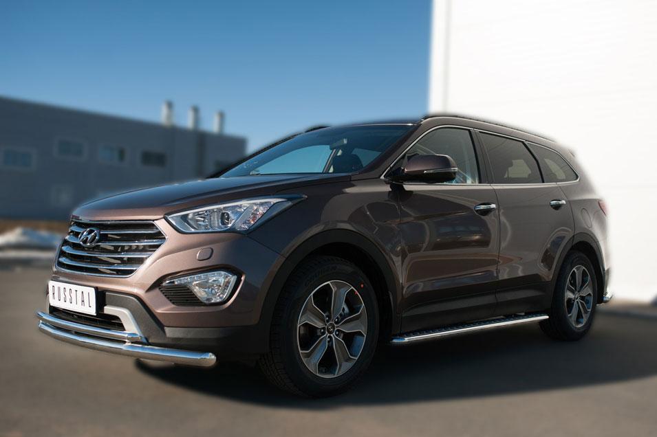 Пороги труба d42 с листом для Hyundai Santa Fe Grand 2013, Руссталь HSFL-002011