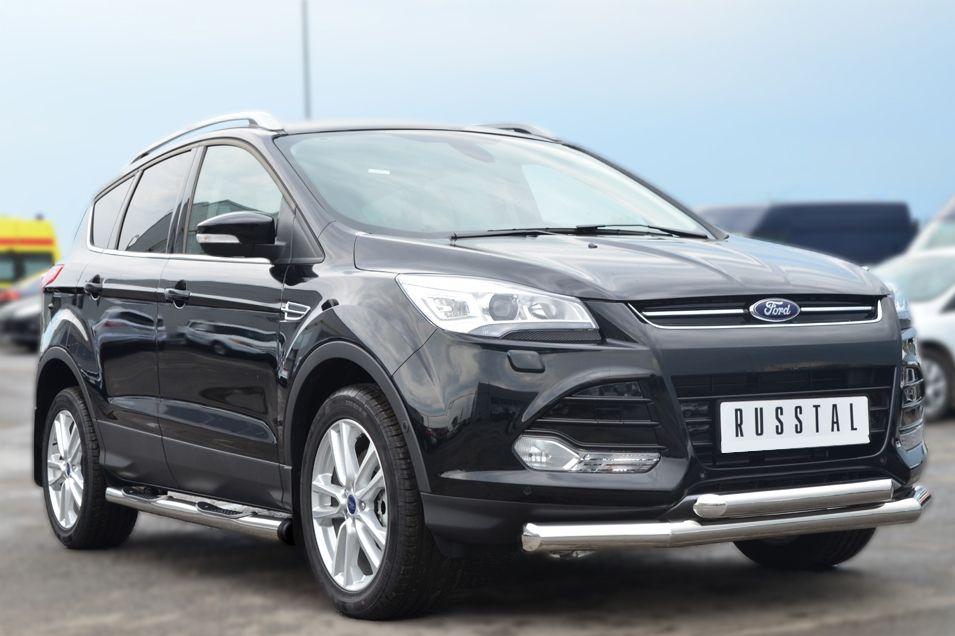 Пороги труба d76 с накладками вариант 2 для Ford Kuga 2013, Руссталь FGT-0013812