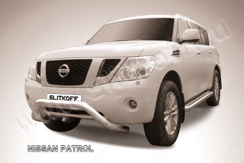 Кенгурятник d76 низкий широкий мини Nissan Patrol (2010-2014) , Slitkoff, арт. NIPAT009