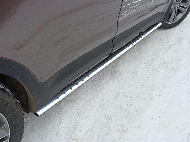 Пороги овальные с проступью 75х42 мм для автомобиля Hyundai Santa Fe Grand 2016-, TCC Тюнинг HYUNSFGR16-16