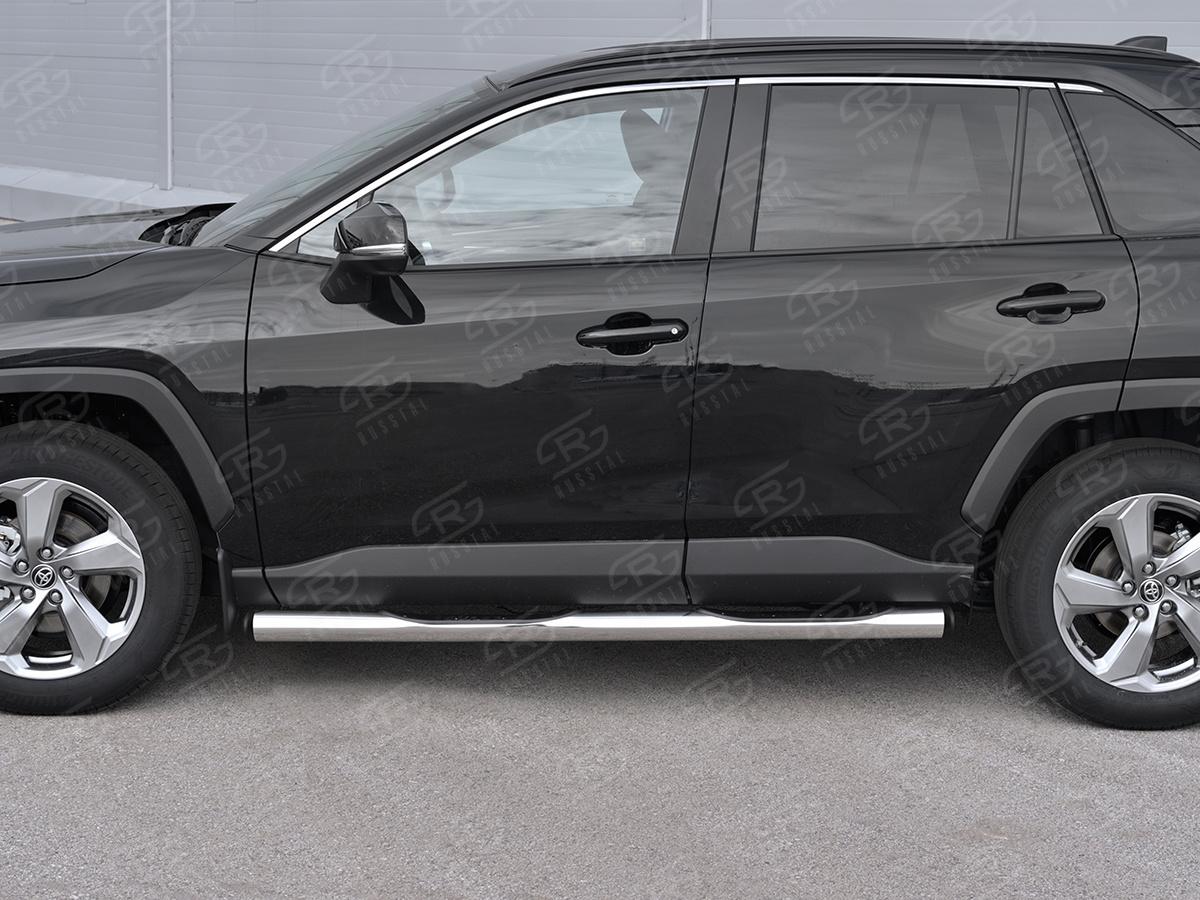 TOYOTA RAV4 2019- Пороги труба d76 с накладкой (вариант 2)  TR4T-0033672, РусСталь