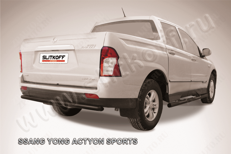 Защита заднего бампера d57 радиусная черная SsangYong Actyon Sport (2012-2016) , Slitkoff, арт. SYAS011B