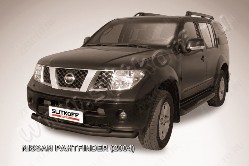 Защита переднего бампера d76+d57 двойная черная Nissan Pathfinder R51 (2004-2010) , Slitkoff, арт. NIP006B