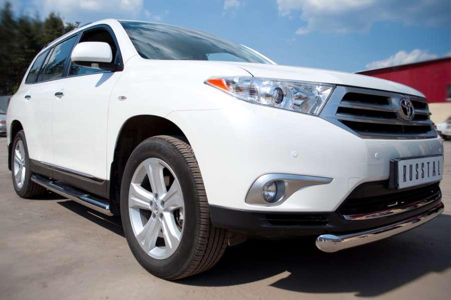 Пороги труба d76 с накладками вариант 3 для Toyota Highlander 2010, Руссталь THT-0007363