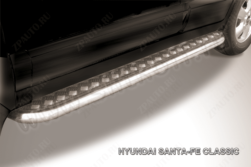 Защита порогов d42 с листом Hyundai Santa-Fe Classic (2000-2012) Black Edition, Slitkoff, арт. HSFT013BE