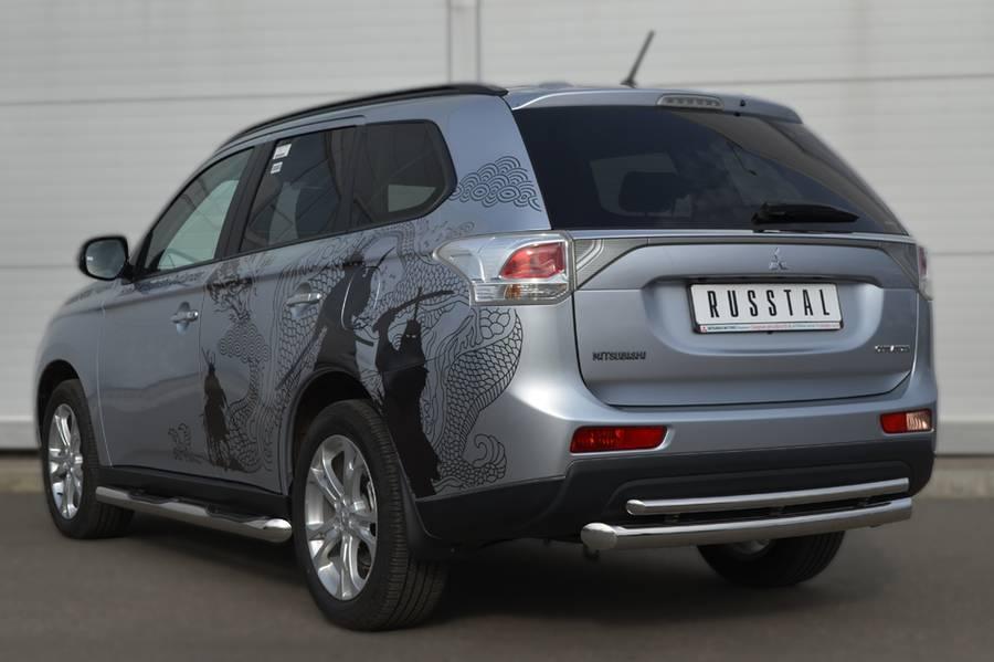 Защита заднего бампера d76/42 для Mitsubishi Outlander 2012, Руссталь MRZ-001059