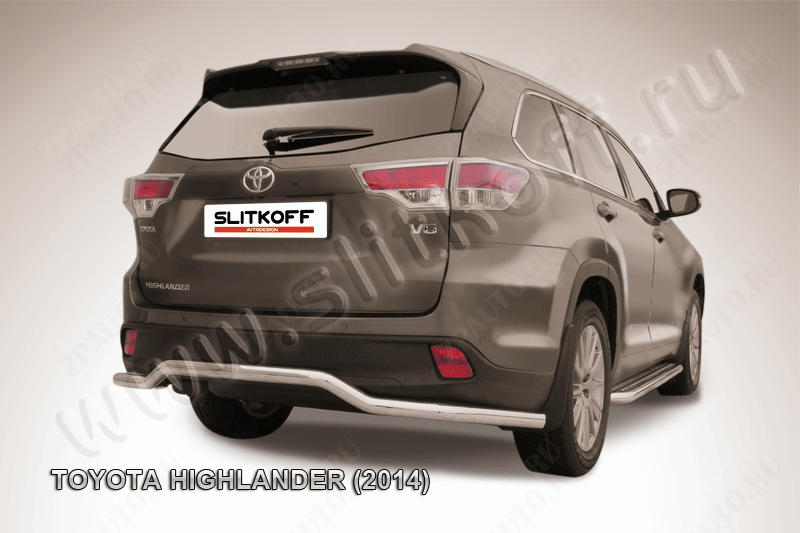 Защита заднего бампера d57 волна длинная Toyota Highlander (2014-2016) Black Edition, Slitkoff, арт. THI14-017BE