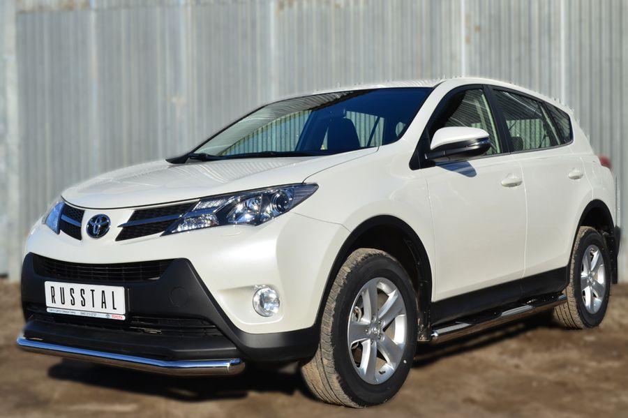 Пороги труба d76 с накладками вариант 3 для Toyota RAV4 2012, Руссталь TR4T-0012843