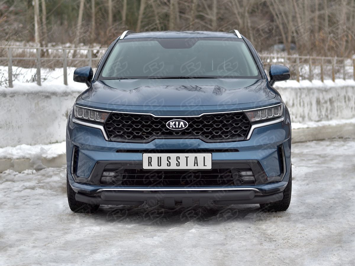 KIA SORENTO 2020- Защита переднего бампера d63 секции-d63 уголки+клыки black KSORZ-004016CH