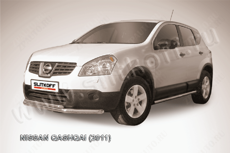 Защита переднего бампера d57+d42 двойная короткая Nissan Qashqai (2010-2013) Black Edition, Slitkoff, арт. NIQ11-003BE