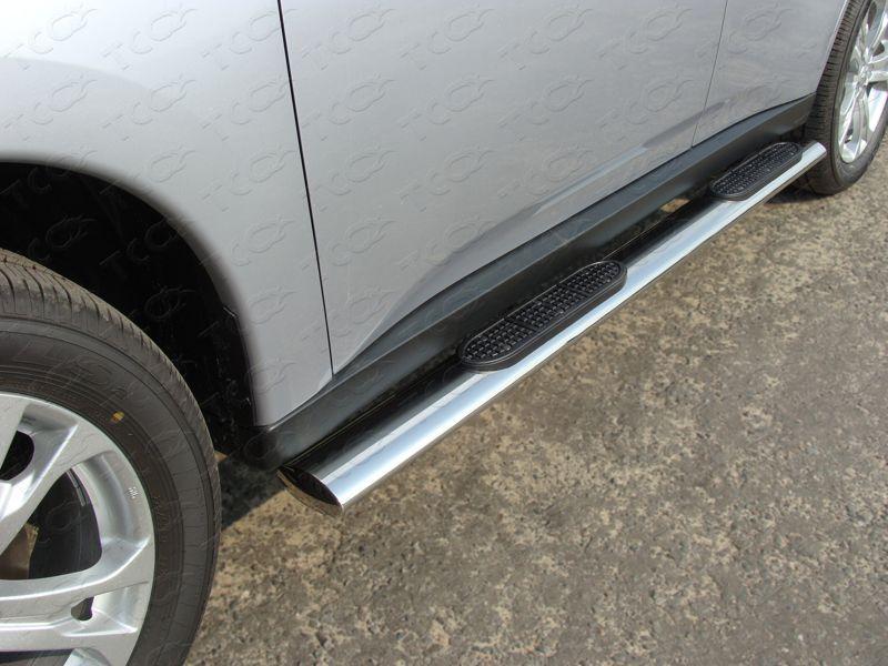 Пороги овальные с накладкой 120х60 мм для автомобиля Mitsubishi Outlander 2014-2015, TCC Тюнинг MITOUT14-05
