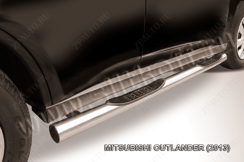 Защита порогов d76 с проступями Mitsubishi Outlander (2012-2015) Black Edition, Slitkoff, арт. MOUT13-005BE