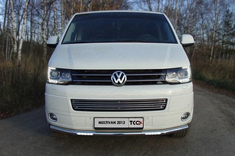 Защита передняя нижняя (с ДХО) 60,3 мм для автомобиля Volkswagen Multivan (T5) 2010-2015, TCC Тюнинг VWMULT13-15