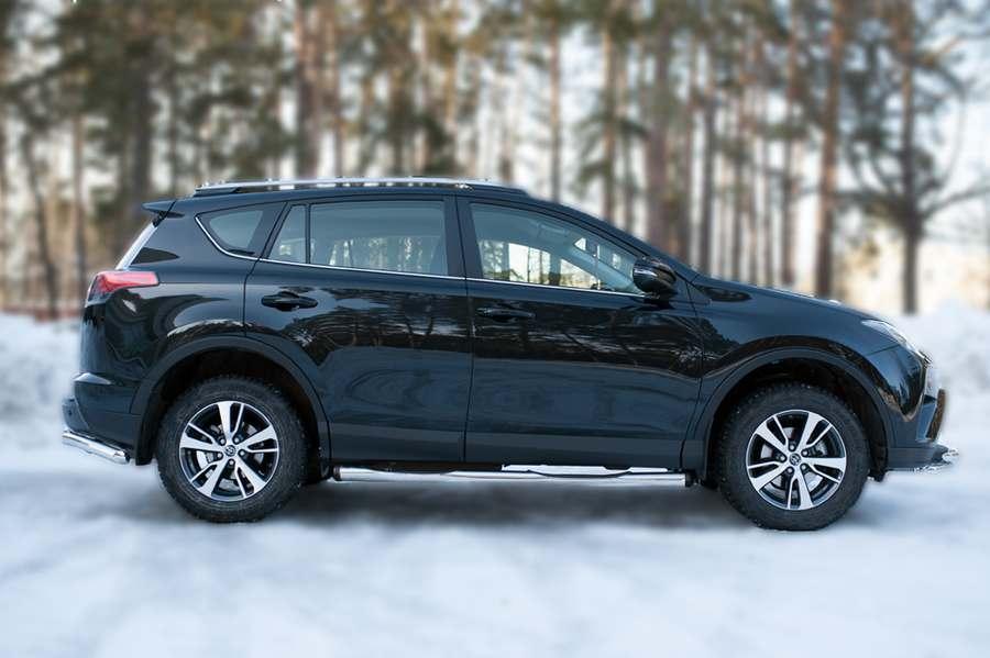 Пороги труба d76 с накладкой вариант 2 на Toyota RAV4 2015, Руссталь TR4T-0021962