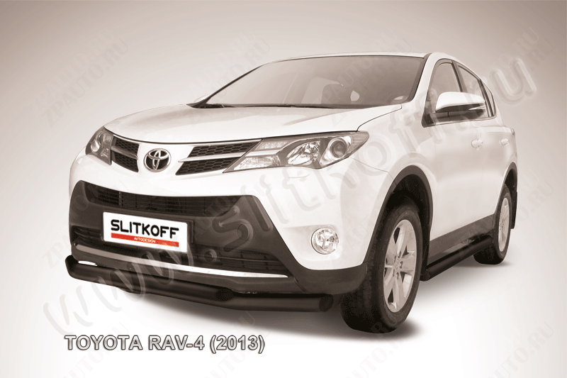 Защита переднего бампера d76+d57 двойная черная Toyota Rav-4 (2012-2015) , Slitkoff, арт. TR413-001B