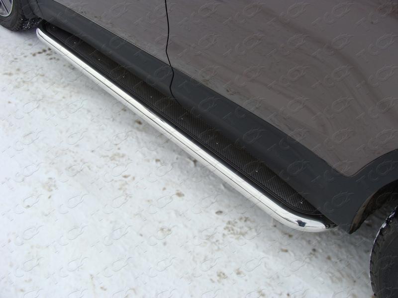Пороги с площадкой (нерж. лист) 60,3 мм для автомобиля Hyundai Santa Fe Grand 2014-2016, TCC Тюнинг HYUNSFGR14-09