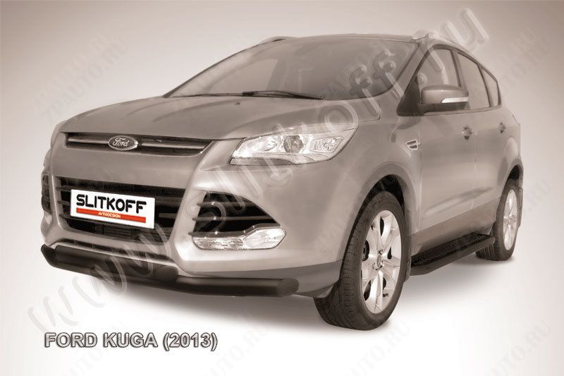 Защита переднего бампера d76+d57 двойная черная Ford Kuga (2012-2016) , Slitkoff, арт. FKG13-001B