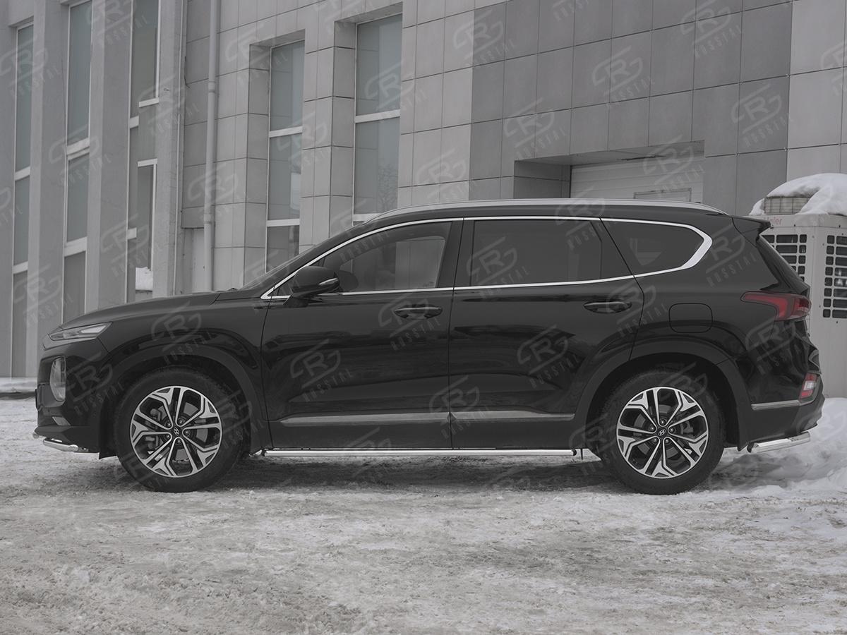 Пороги труба d42 секции (вариант 1) HSFT-003173 для автомобиля HYUNDAI SANTA FE 2018-, РусСталь