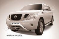 Кенгурятник d76 низкий широкий с ЗК Nissan Patrol (2010-2014) Black Edition, Slitkoff, арт. NIPAT007BE