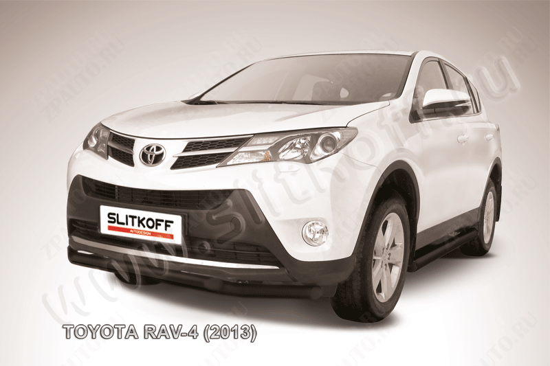 Защита переднего бампера d57+d57 двойная черная Toyota Rav-4 (2012-2015) , Slitkoff, арт. TR413-003B