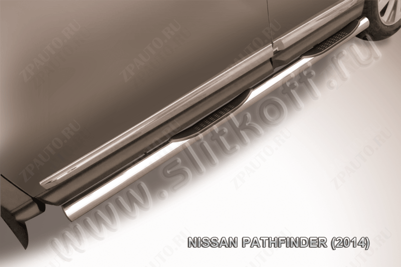 Защита порогов d76 с проступями Nissan Pathfinder (2012-2017) Black Edition, Slitkoff, арт. NIP14-008BE