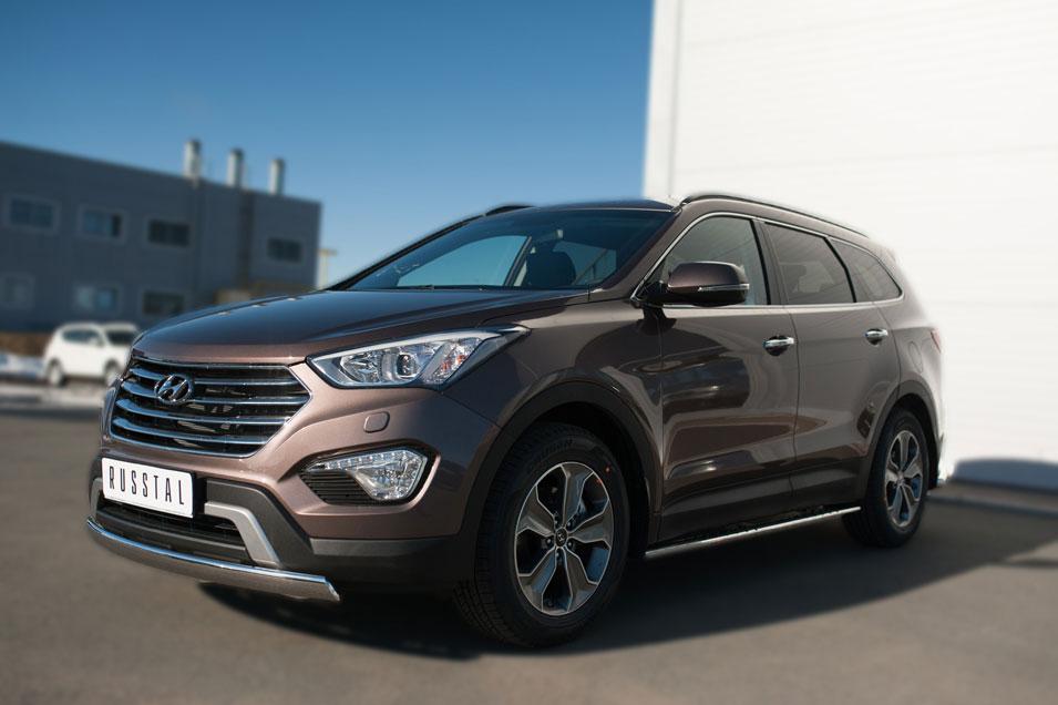 Пороги труба d75х42 овал с проступью для Hyundai Santa Fe Grand 2013, Руссталь HSFO-002010