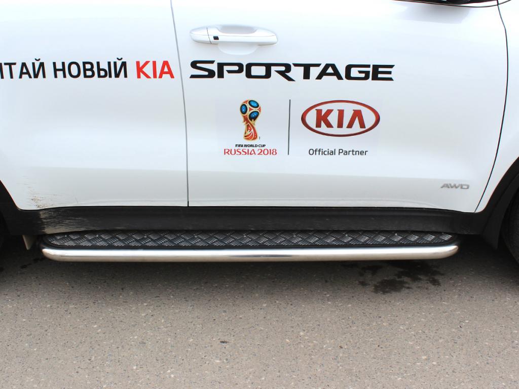 Пороги с листом d-53 для автомобиля Kia Sportage 2018-наст.вр., Технотек, арт. KSP18_2