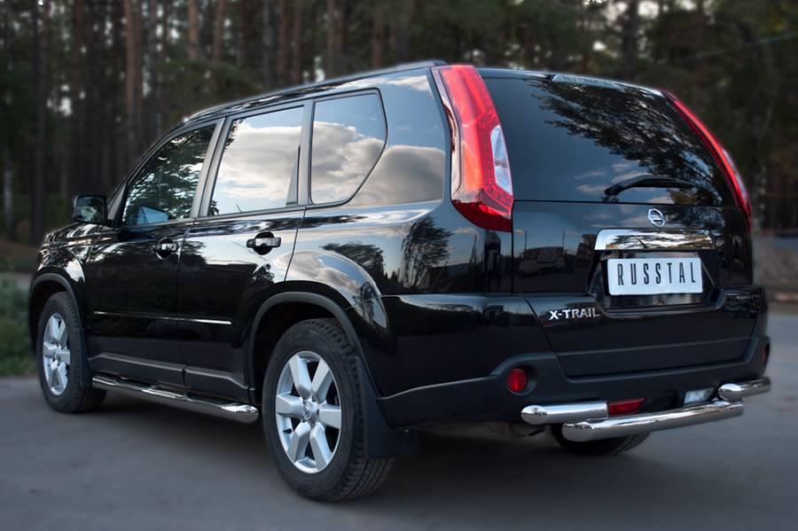 Защита заднего бампера d76/63 для Nissan X-Trail 2011, Руссталь NTZ-000919