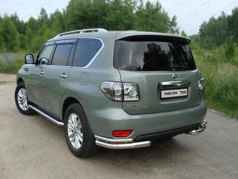 Защита задняя (уголки двойные) 76,1/42,4 мм для автомобиля Nissan Patrol 2010-2014, TCC Тюнинг NISPATR10-10