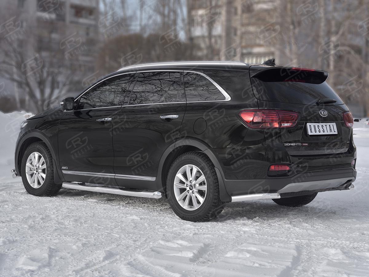 Защита заднего бампера уголки d63 секции KSPZ-003142 для автомобиля KIA SORENTO PRIME 2018-, РусСталь