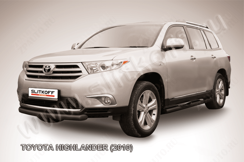 Защита переднего бампера d76 радиусная черная Toyota Highlander (2010-2013) , Slitkoff, арт. THI005B