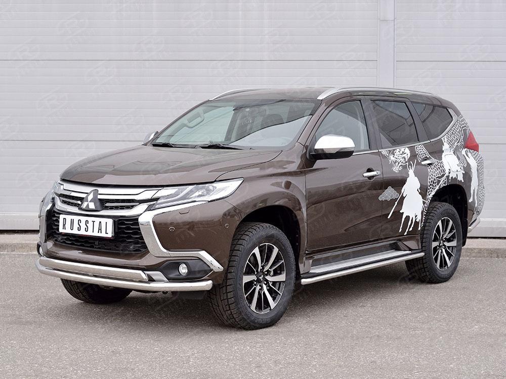 Защита переднего бампера d63/75х42 для Mitsubishi Pajero Sport 2016, Руссталь MPJSZ-002485