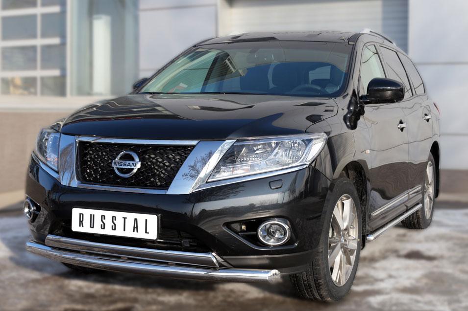 Защита переднего бампера d76/75х42 для Nissan Pathfinder 2014, Руссталь NPZ-002019