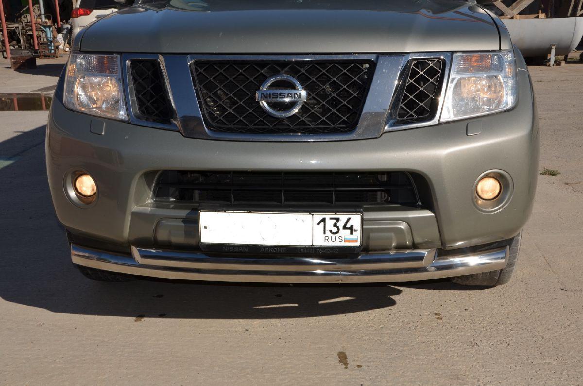 Защита переднего бампера двойная радиус d76/60 для Nissan Pathfinder 2005-2009, NPF.04.04, Россия